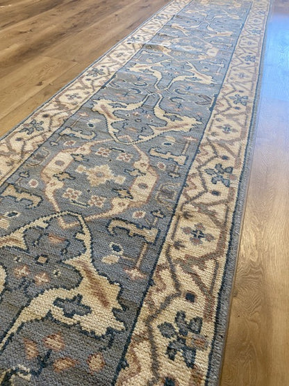 Naro 2.5x12 Blue and Ivory Hand-Knotted Oushak Runner