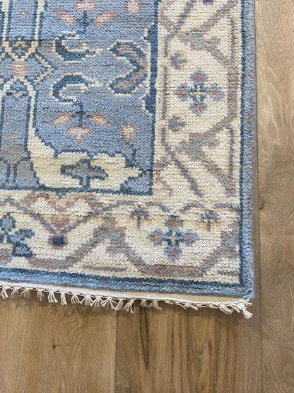 Naro 2.5x12 Blue and Ivory Hand-Knotted Oushak Runner