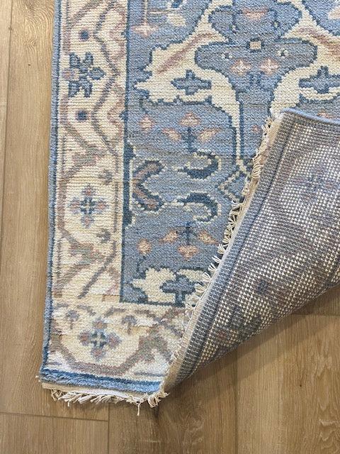 Naro 2.5x12 Blue and Ivory Hand-Knotted Oushak Runner