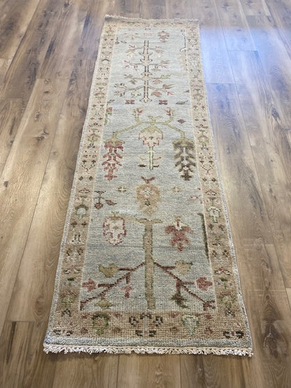 Arena 2.5x8 Light Grey and Beige Hand-Knotted Oushak Runner