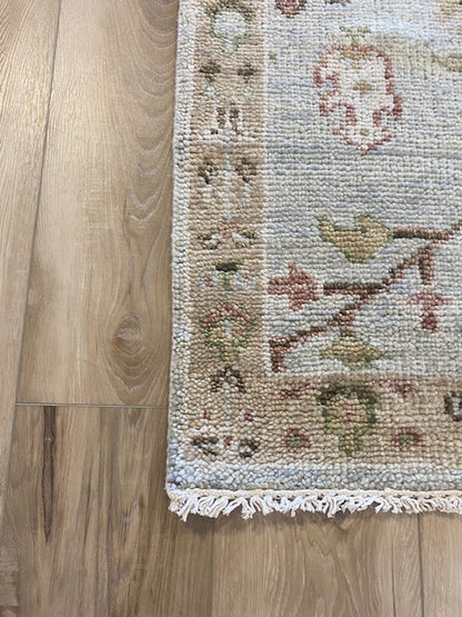 Arena 2.5x8 Light Grey and Beige Hand-Knotted Oushak Runner