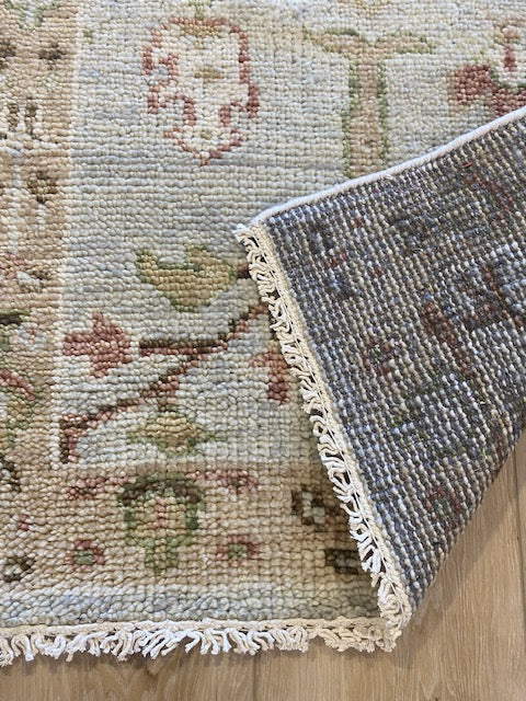 Arena 2.5x8 Light Grey and Beige Hand-Knotted Oushak Runner