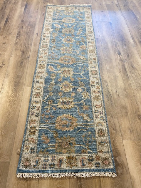 Tres Reyes 2.5x8 Blue Hand-Knotted Oushak Runner