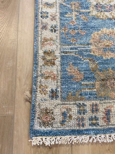 Tres Reyes 2.5x8 Blue Hand-Knotted Oushak Runner