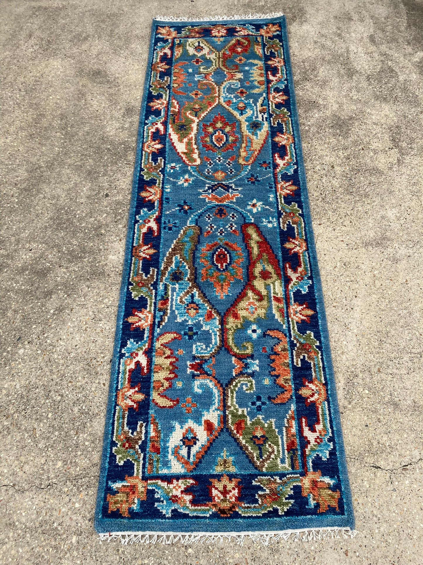 Lupa 8' Light and Dark Blue Oushak Runner