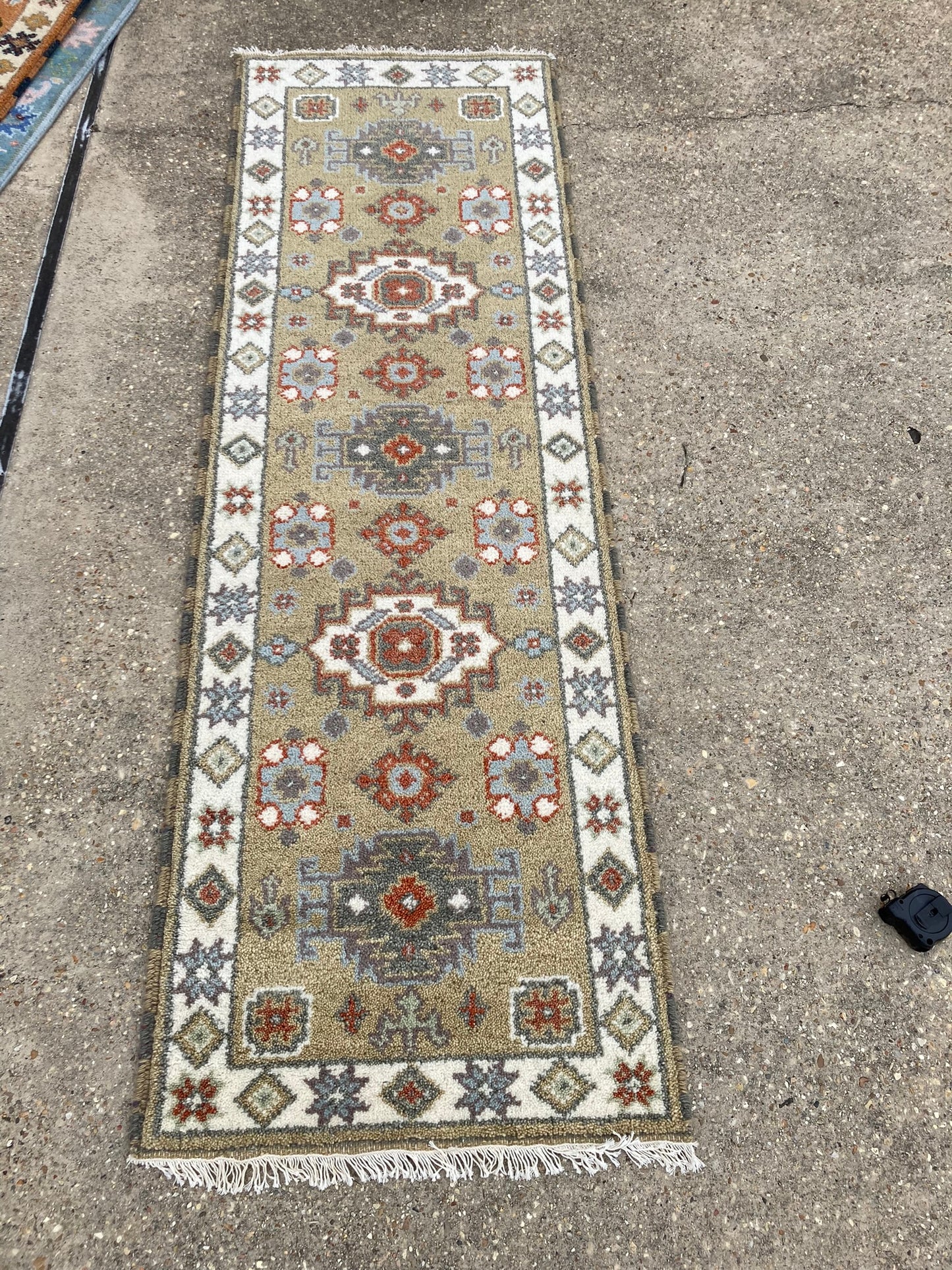 Panga 7' Tan and Ivory Oushak Runner