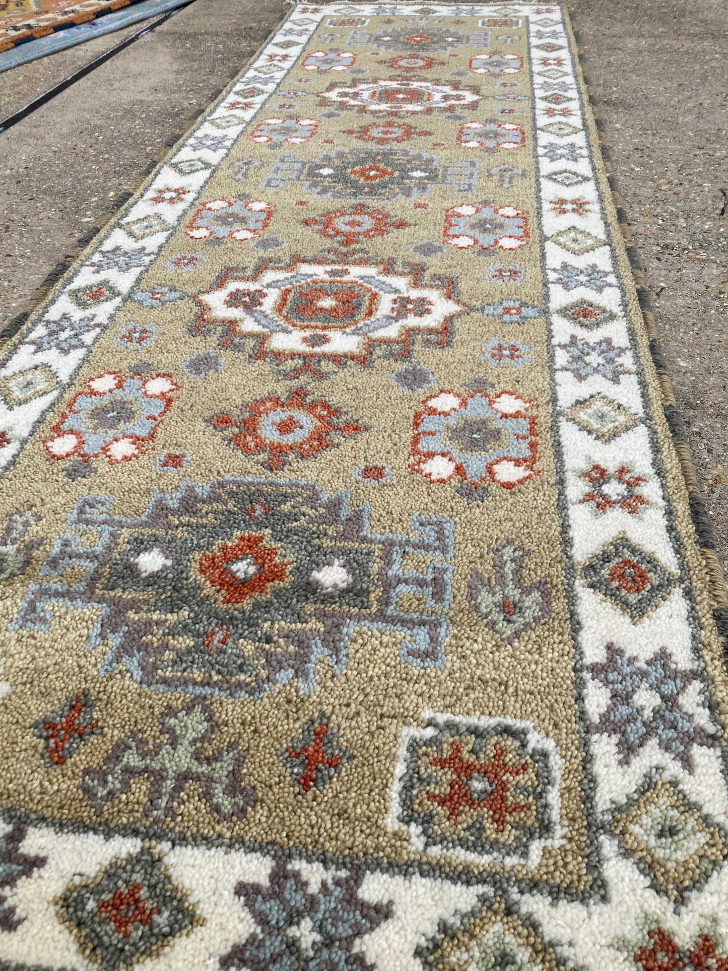 Panga 7' Tan and Ivory Oushak Runner