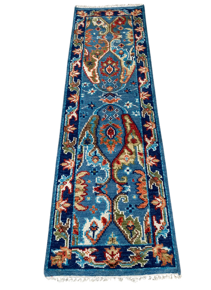 Lupa 8' Light and Dark Blue Oushak Runner