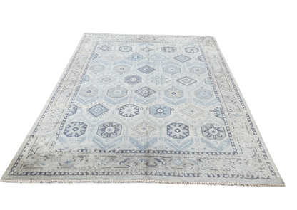 Dumaran 9x12 Gray and Light Blue Hand-Knotted Oushak