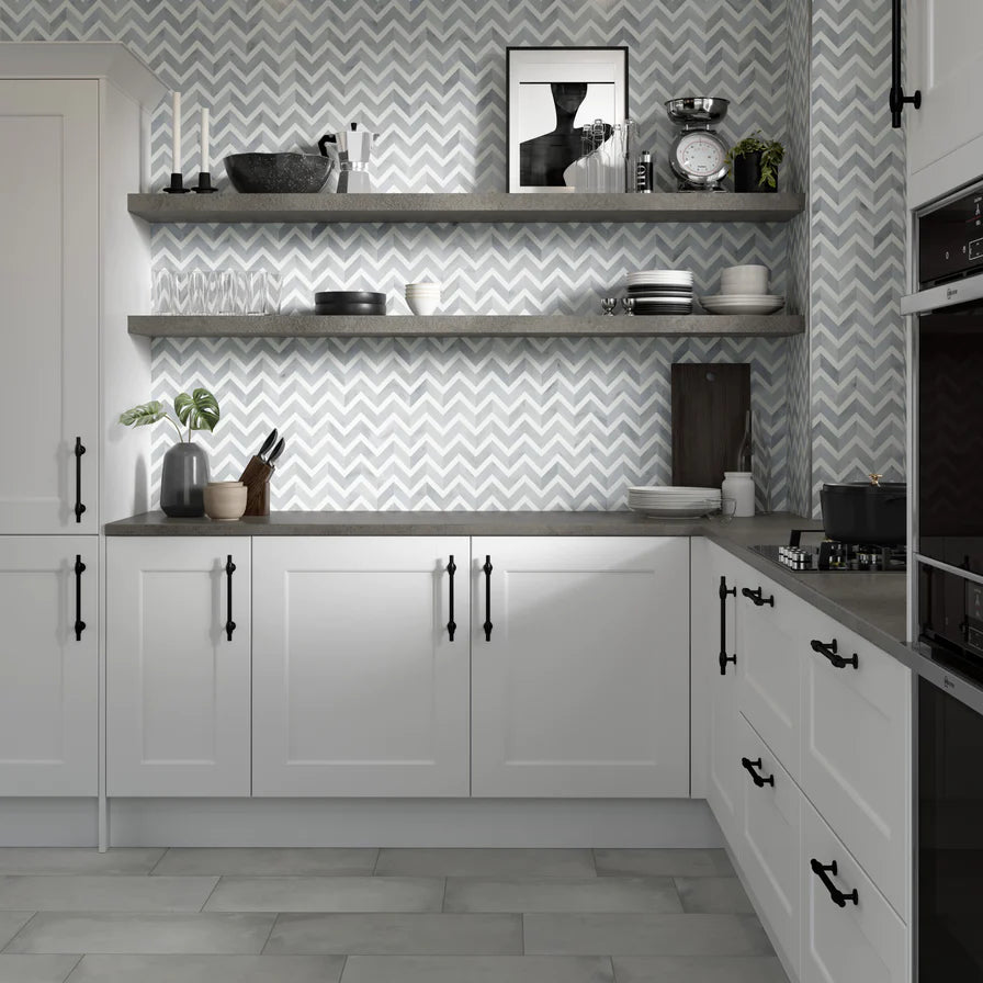 Bizou White & White Chevron Mosaic