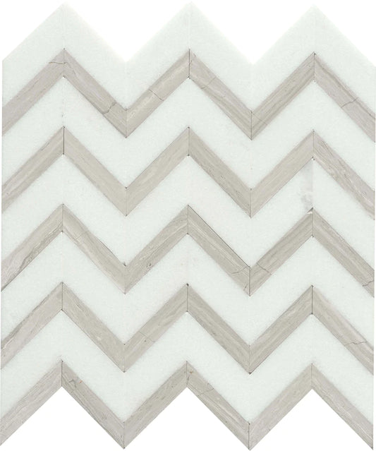 Bizou White and Cream Chevron Mosaic